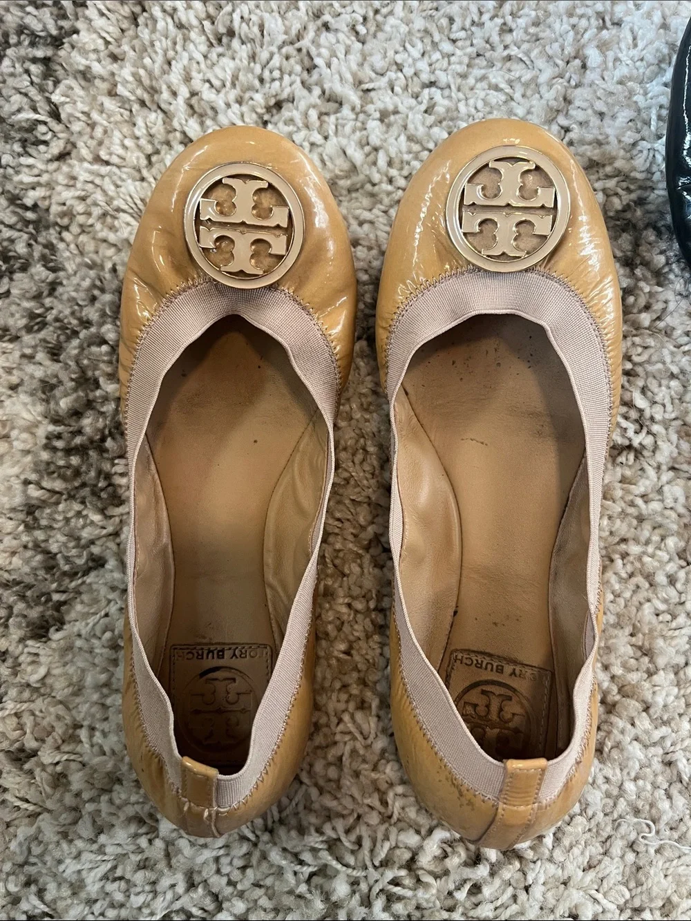 TORY BURCH Patent Leather Ballet Flats in Tan and Black - 2 Pairs!